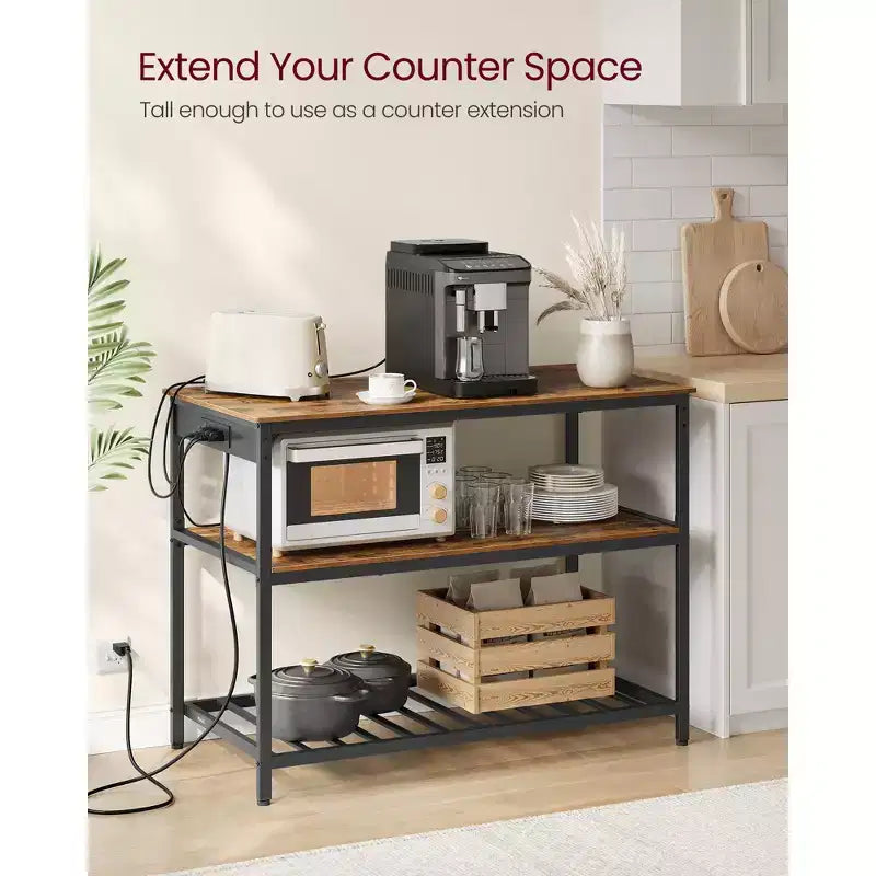 Îlot de cuisine VASAGLE avec 3 étagères, étagère de cuisine de 120 cm de large avec multiprise, grand plan de travail, structure en acier stable