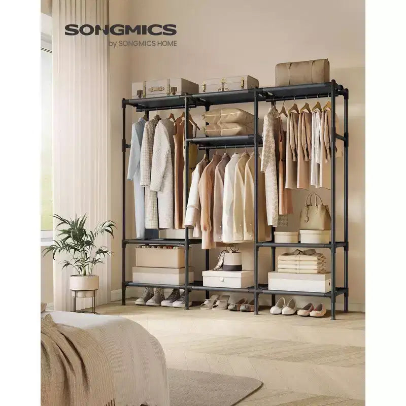SONGMICS Portant à Vêtements, Penderie Portable Grande Capacité de 183 cm, Armoire de Rangement Robuste avec Tringles et Étagères, Noir Encre