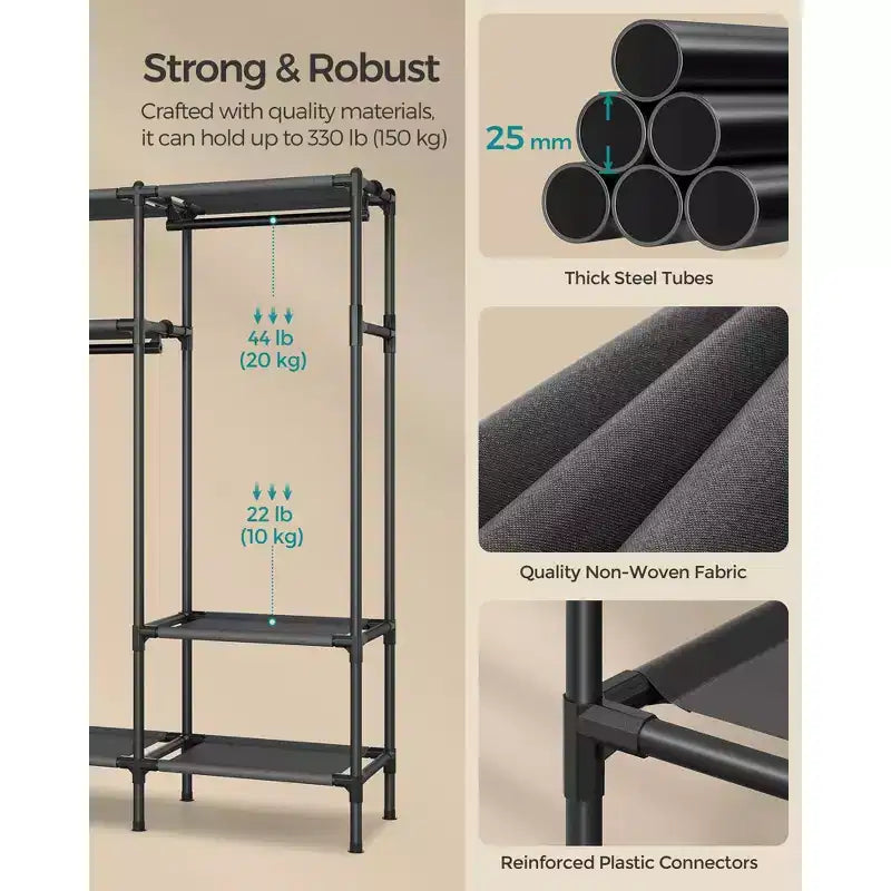 SONGMICS Portant à Vêtements, Penderie Portable Grande Capacité de 183 cm, Armoire de Rangement Robuste avec Tringles et Étagères, Noir Encre
