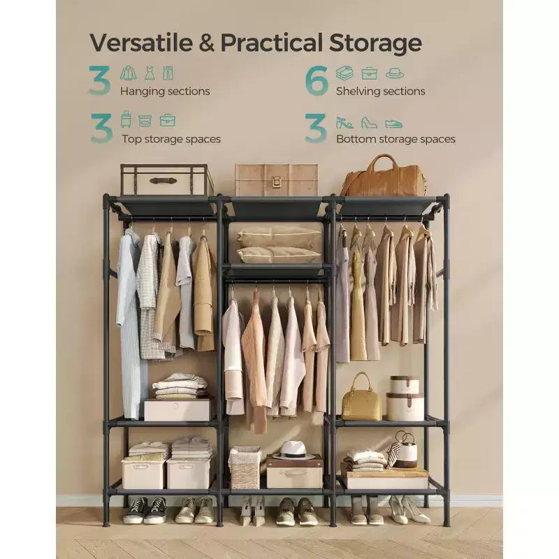 SONGMICS Portant à Vêtements, Penderie Portable Grande Capacité de 183 cm, Armoire de Rangement Robuste avec Tringles et Étagères, Noir Encre