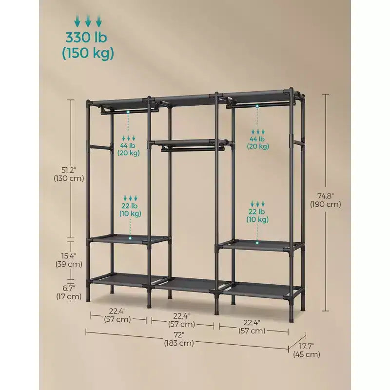 SONGMICS Portant à Vêtements, Penderie Portable Grande Capacité de 183 cm, Armoire de Rangement Robuste avec Tringles et Étagères, Noir Encre