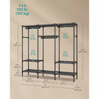 SONGMICS Portant à Vêtements, Penderie Portable Grande Capacité de 183 cm, Armoire de Rangement Robuste avec Tringles et Étagères, Noir Encre