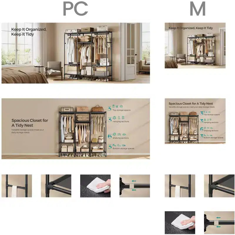SONGMICS Portant à Vêtements, Penderie Portable Grande Capacité de 183 cm, Armoire de Rangement Robuste avec Tringles et Étagères, Noir Encre