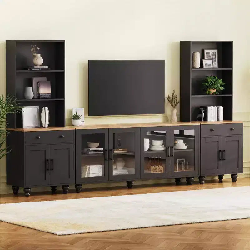 Meuble TV mural 3 pièces, centre de divertissement avec étagères pour téléviseurs jusqu'à 70 pouces, meuble console média avec tiroirs pour salon et chambre