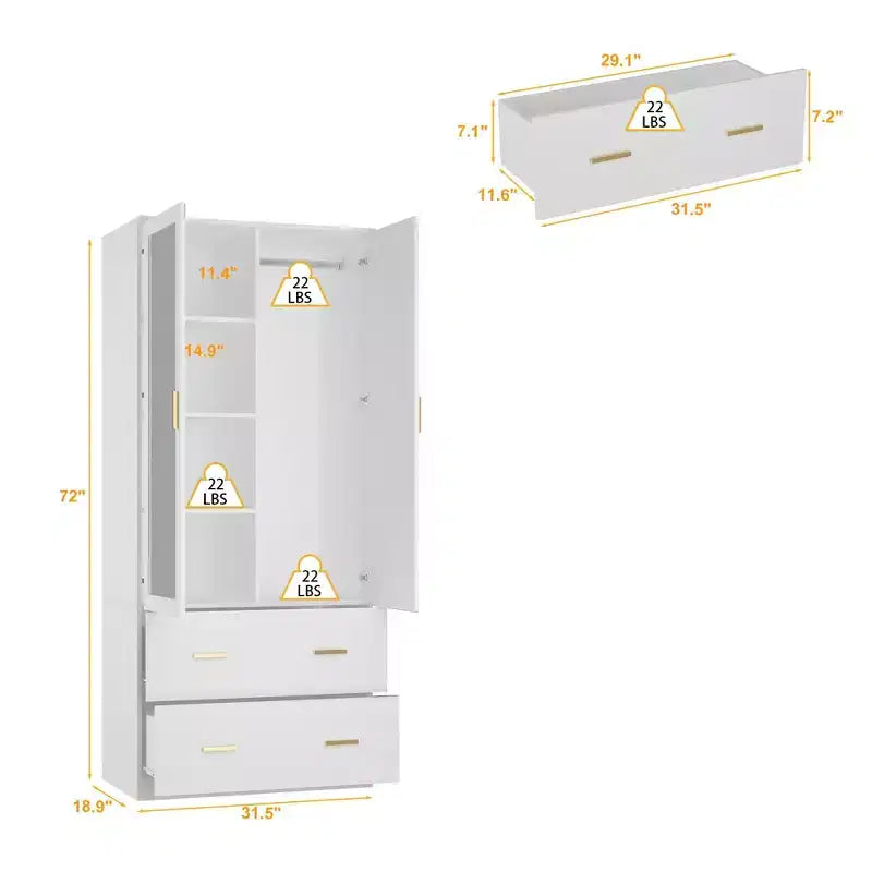 Organisateur de vêtements Famapy multi-rangements avec miroir et tringles de suspension