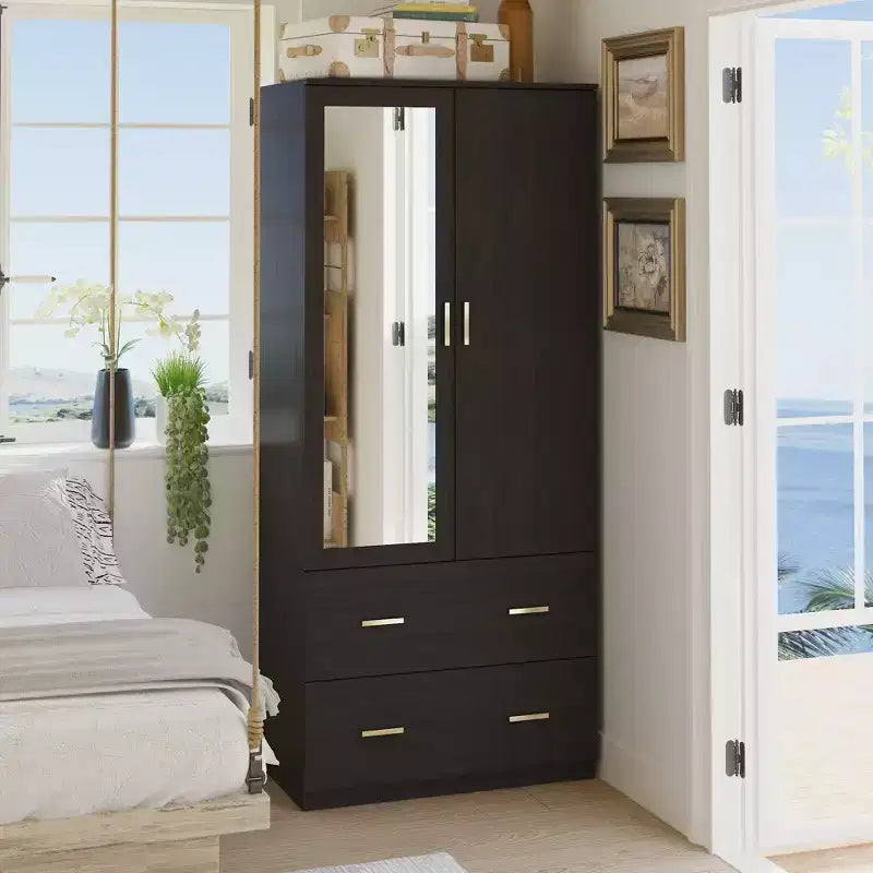 Organisateur de vêtements Famapy multi-rangements avec miroir et tringles de suspension