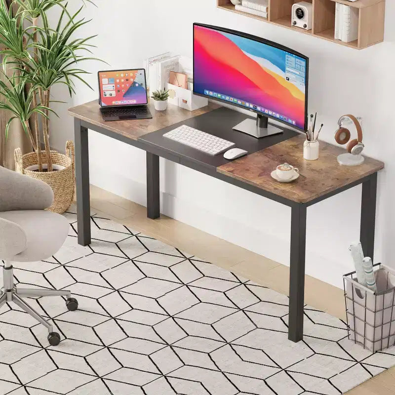 Bureau d'ordinateur Whizmax 160 cm, grand bureau de bureau avec cadre en métal, bureau de jeu moderne, poste de travail d'écriture robuste pour l'étude, le bureau à domicile, la chambre à coucher