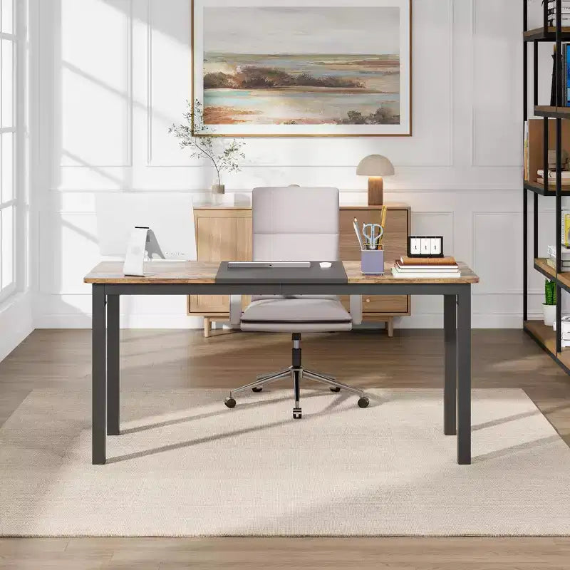 Bureau d'ordinateur Whizmax 160 cm, grand bureau de bureau avec cadre en métal, bureau de jeu moderne, poste de travail d'écriture robuste pour l'étude, le bureau à domicile, la chambre à coucher