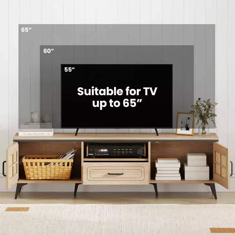 Meuble TV bohème Costway pour téléviseurs de 65 pouces Meuble TV moderne avec tiroir et 2 rangements