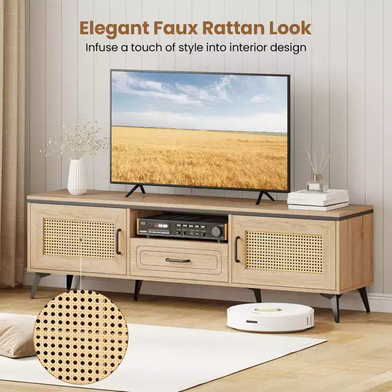 Meuble TV bohème Costway pour téléviseurs de 65 pouces Meuble TV moderne avec tiroir et 2 rangements
