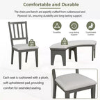 Ensemble de salle à manger rond 5 pièces Whisen Rustic Charm avec 3 chaises rembourrées et un banc incurvé pour salle à manger, cuisine
