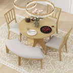 Ensemble de salle à manger rond 5 pièces Whisen Rustic Charm avec 3 chaises rembourrées et un banc incurvé pour salle à manger, cuisine