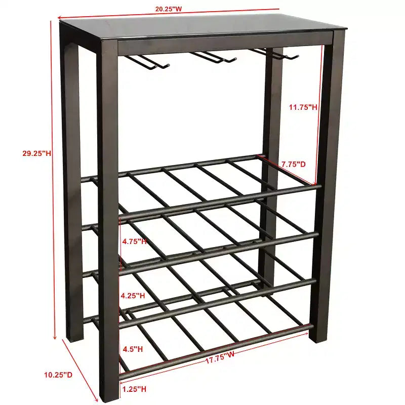 Kings Brand Furniture Table de Rangement pour Bouteilles de Vin Autoportante, 20 Bouteilles avec Porte-Verres (Étain)