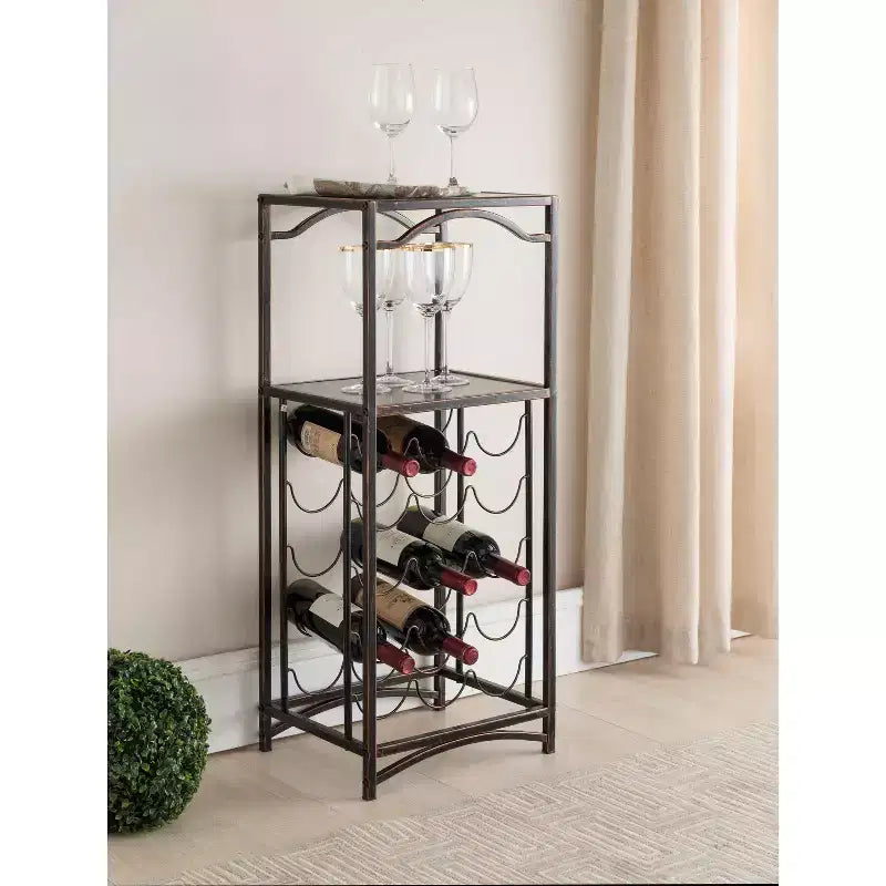 Kings Brand Furniture Biola 15 Bottle Capacity Metal Wine Rack Storage Organizer, Brushed Copper