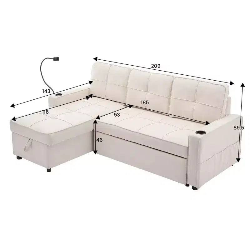 Canapé convertible en forme de L HYLEORY avec lit gigogne, canapé-lit avec méridienne réversible pour salon, appartement,, chambre, bureau
