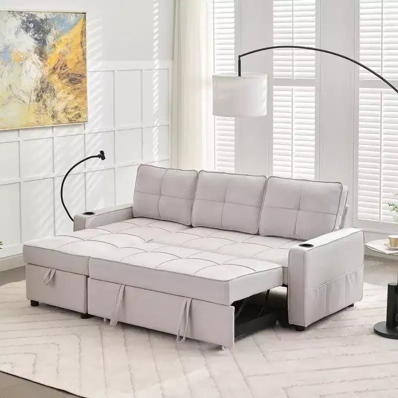 Canapé convertible en forme de L HYLEORY avec lit gigogne, canapé-lit avec méridienne réversible pour salon, appartement,, chambre, bureau