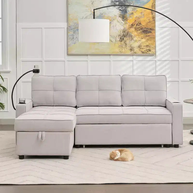 Canapé convertible en forme de L HYLEORY avec lit gigogne, canapé-lit avec méridienne réversible pour salon, appartement,, chambre, bureau