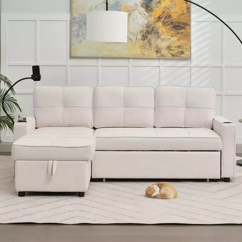 Canapé convertible en forme de L HYLEORY avec lit gigogne, canapé-lit avec méridienne réversible pour salon, appartement,, chambre, bureau