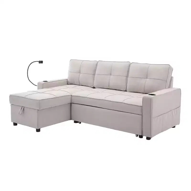 Canapé convertible en forme de L HYLEORY avec lit gigogne, canapé-lit avec méridienne réversible pour salon, appartement,, chambre, bureau