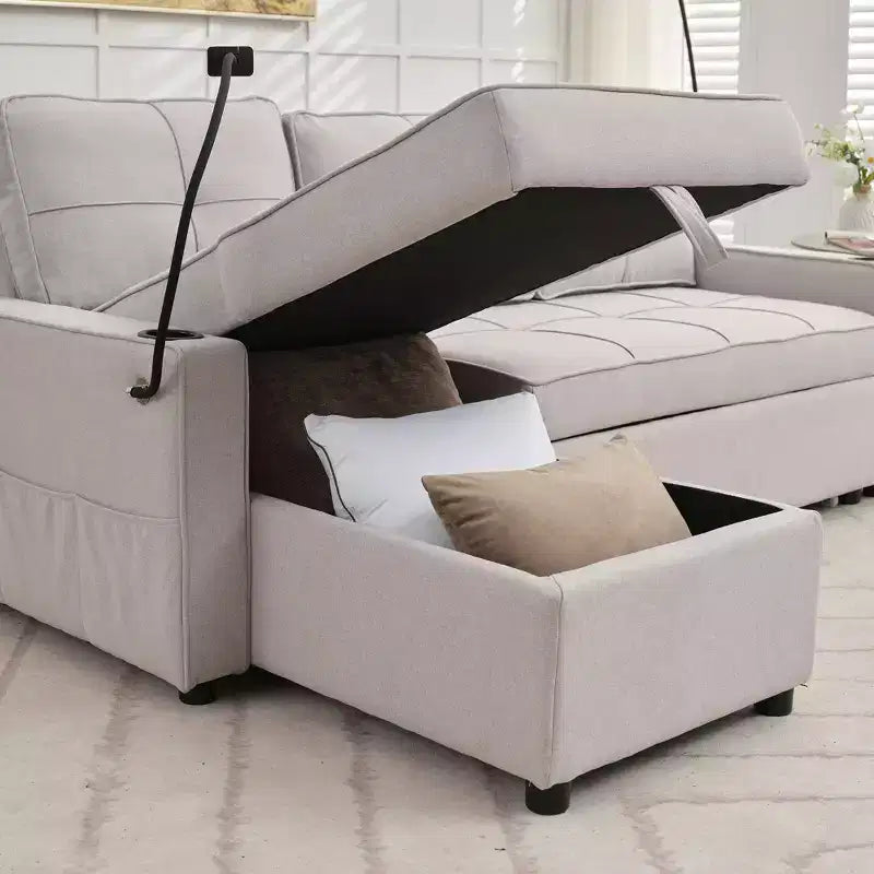 Canapé convertible en forme de L HYLEORY avec lit gigogne, canapé-lit avec méridienne réversible pour salon, appartement,, chambre, bureau