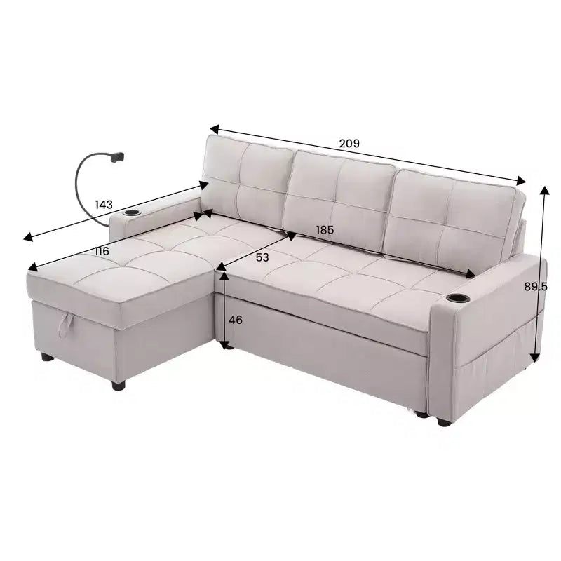 Canapé convertible en forme de L HYLEORY avec lit gigogne, canapé-lit avec méridienne réversible pour salon, appartement,, chambre, bureau