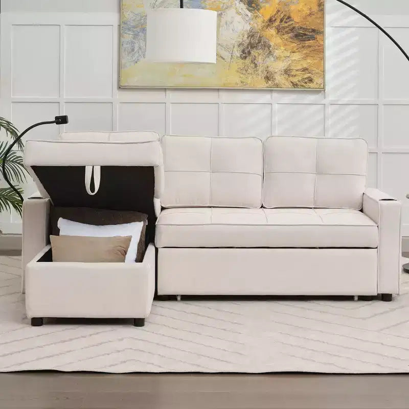 Canapé convertible en forme de L HYLEORY avec lit gigogne, canapé-lit avec méridienne réversible pour salon, appartement,, chambre, bureau