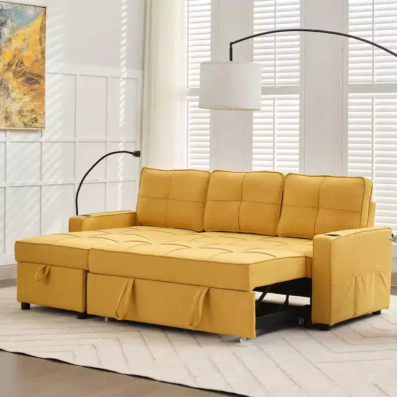 Canapé convertible en forme de L HYLEORY avec lit gigogne, canapé-lit avec méridienne réversible pour salon, appartement,, chambre, bureau