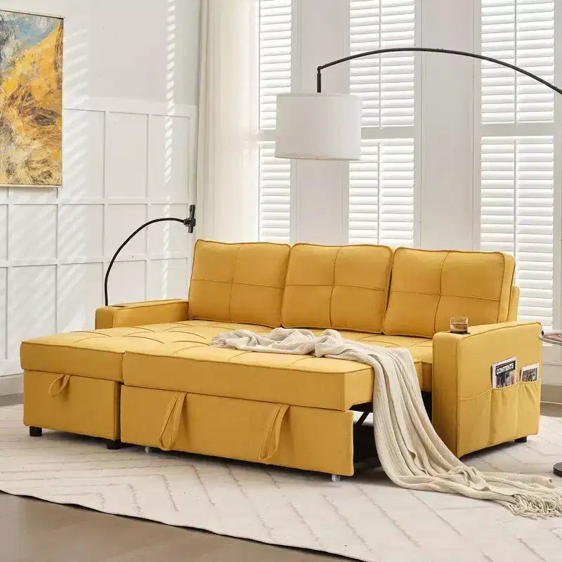 Canapé convertible en forme de L HYLEORY avec lit gigogne, canapé-lit avec méridienne réversible pour salon, appartement,, chambre, bureau
