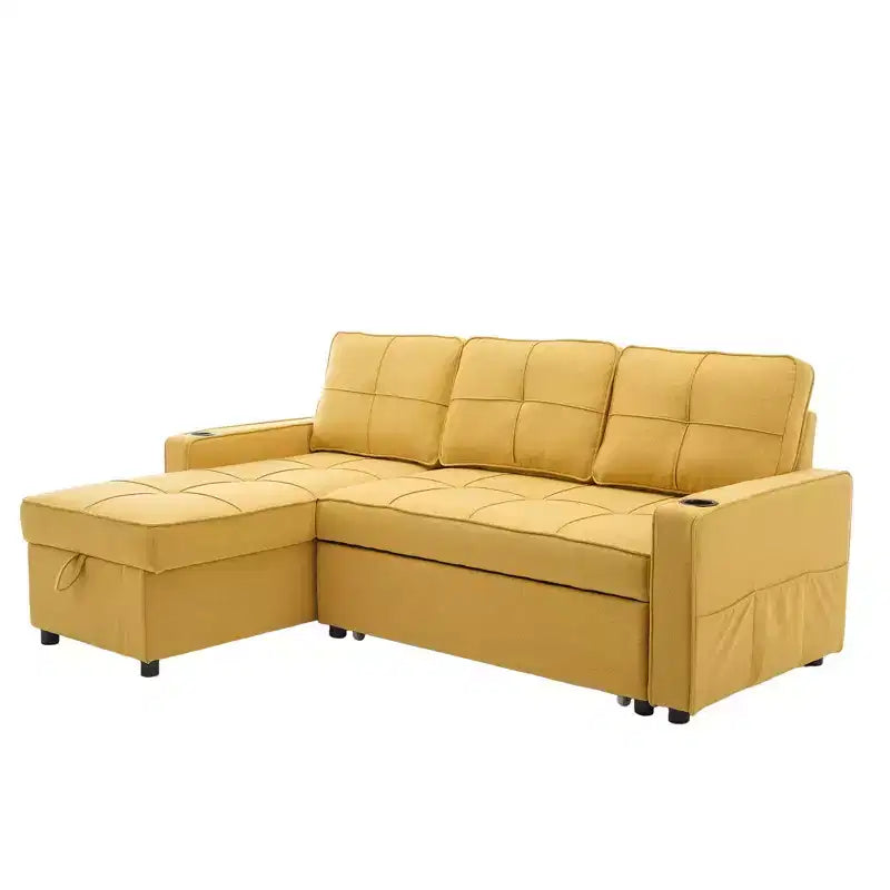 Canapé convertible en forme de L HYLEORY avec lit gigogne, canapé-lit avec méridienne réversible pour salon, appartement,, chambre, bureau