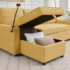 Canapé convertible en forme de L HYLEORY avec lit gigogne, canapé-lit avec méridienne réversible pour salon, appartement,, chambre, bureau