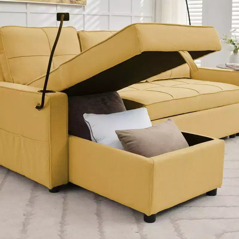 Canapé convertible en forme de L HYLEORY avec lit gigogne, canapé-lit avec méridienne réversible pour salon, appartement,, chambre, bureau