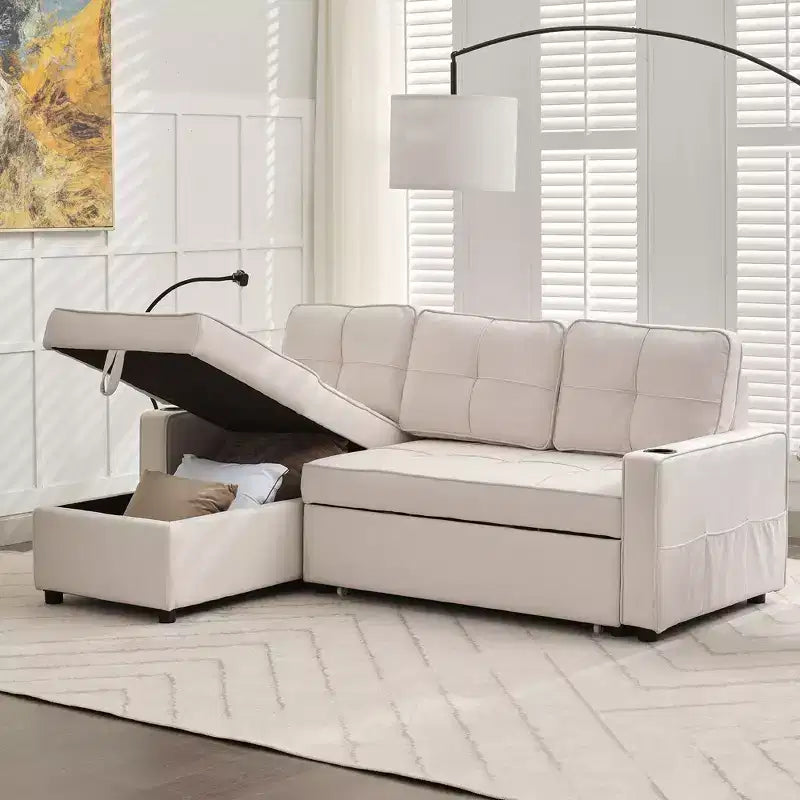 Canapé convertible en forme de L HYLEORY avec lit gigogne, canapé-lit avec méridienne réversible pour salon, appartement,, chambre, bureau