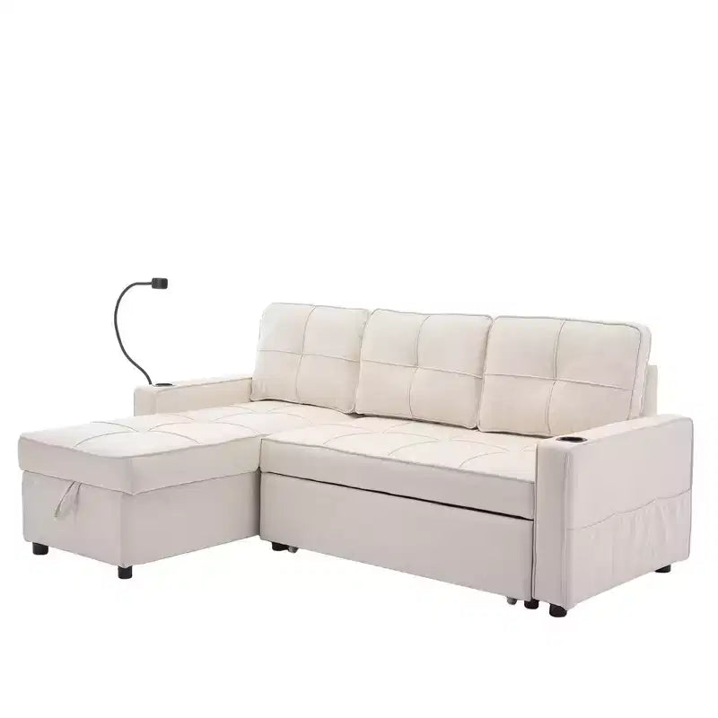 Canapé convertible en forme de L HYLEORY avec lit gigogne, canapé-lit avec méridienne réversible pour salon, appartement,, chambre, bureau