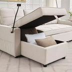 Canapé convertible en forme de L HYLEORY avec lit gigogne, canapé-lit avec méridienne réversible pour salon, appartement,, chambre, bureau