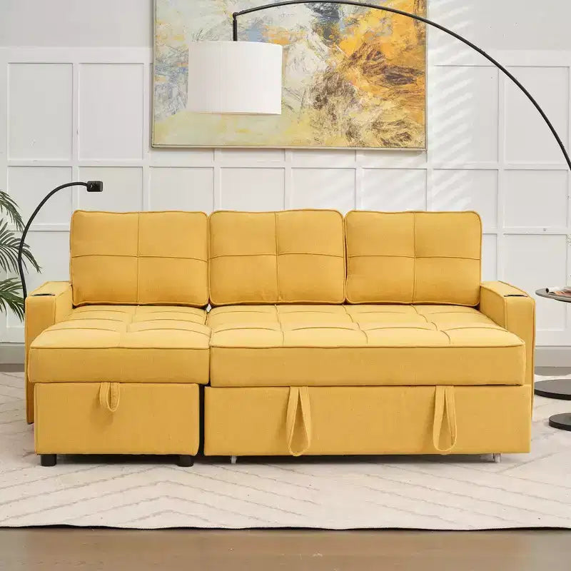 Canapé convertible en forme de L HYLEORY avec lit gigogne, canapé-lit avec méridienne réversible pour salon, appartement,, chambre, bureau