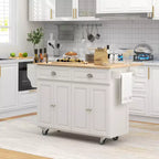 HOMCOM Îlot de cuisine roulant à abattants, Chariot de cuisine sur roulettes, Plan de travail en bois massif, Petit-déjeuner avec tiroirs de rangement, armoires et porte-épices