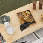 HOMCOM Îlot de cuisine roulant à abattants, Chariot de cuisine sur roulettes, Plan de travail en bois massif, Petit-déjeuner avec tiroirs de rangement, armoires et porte-épices