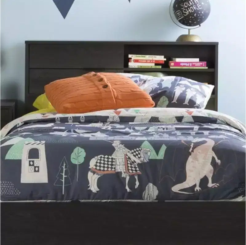 Tête de lit HomeStock pour enfant, lit double, en panneaux de particules stratifiés avec rangement