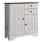 Kings Brand Furniture Habar, buffet de rangement de cuisine à 2 portes, bois, blanc/noyer