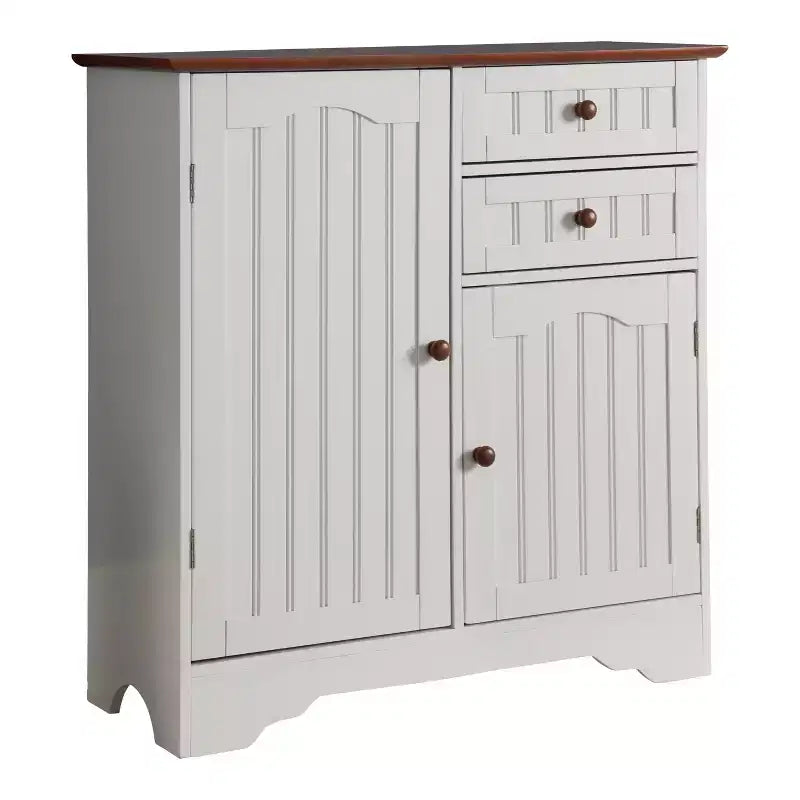 Kings Brand Furniture Habar, buffet de rangement de cuisine à 2 portes, bois, blanc/noyer