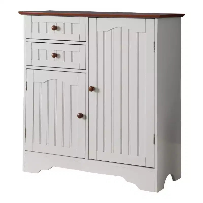Kings Brand Furniture Habar, buffet de rangement de cuisine à 2 portes, bois, blanc/noyer
