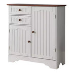 Kings Brand Furniture Habar, buffet de rangement de cuisine à 2 portes, bois, blanc/noyer