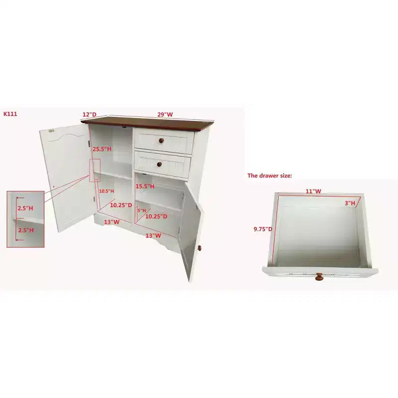 Kings Brand Furniture Habar, buffet de rangement de cuisine à 2 portes, bois, blanc/noyer