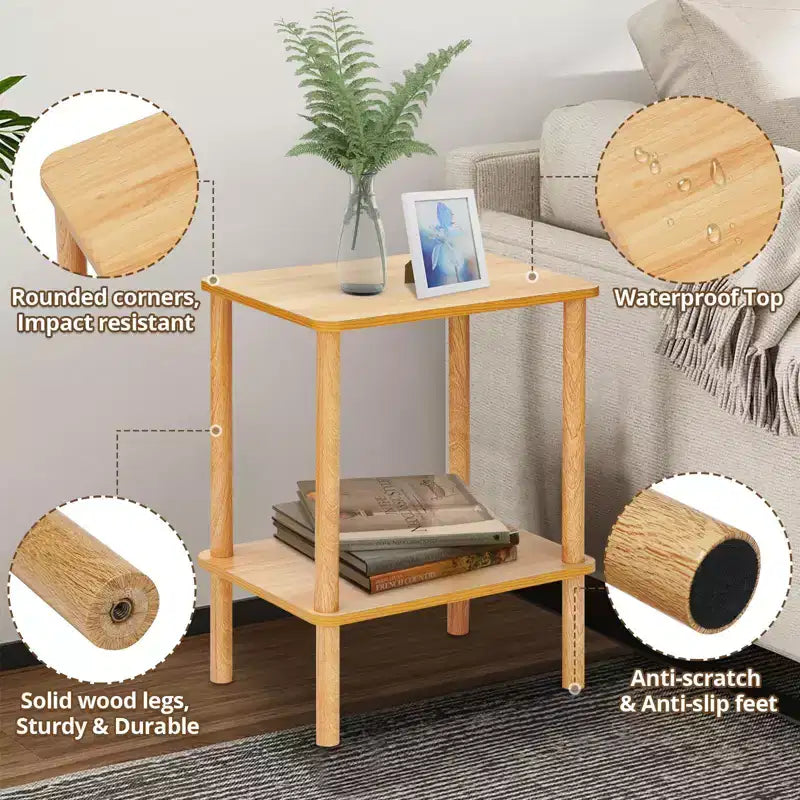 Table d'appoint à 2 niveaux style bohème Hommpa avec étagère de rangement, parfaite pour les petits espaces