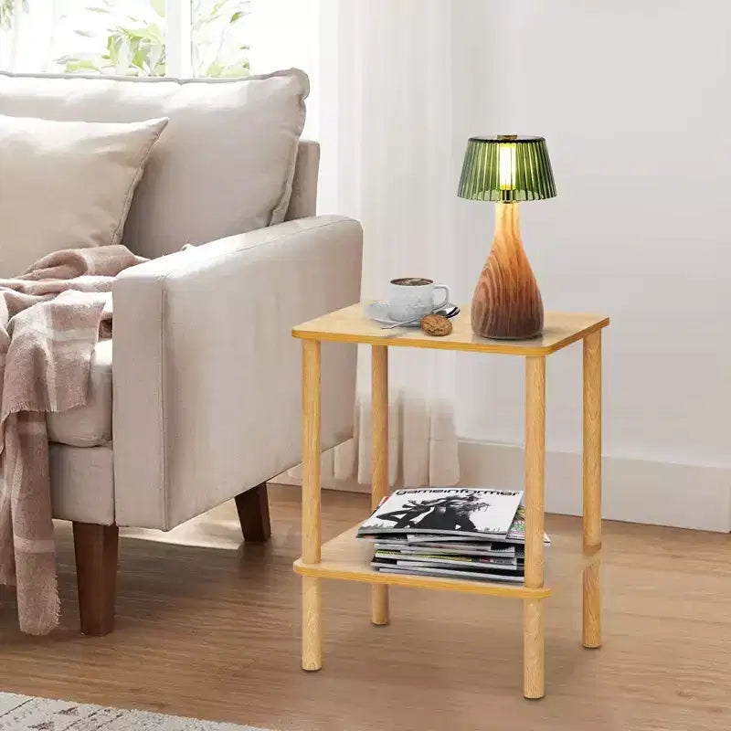 Table d'appoint à 2 niveaux style bohème Hommpa avec étagère de rangement, parfaite pour les petits espaces
