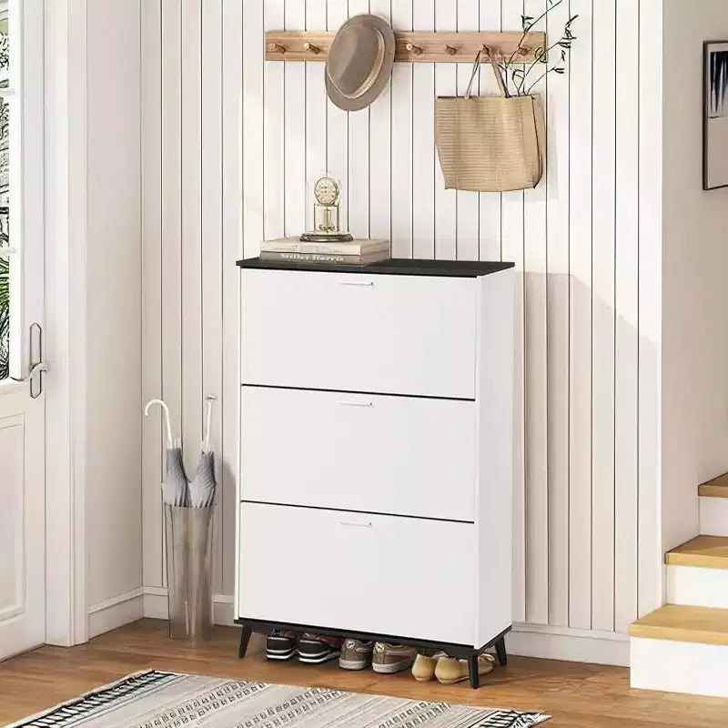Meuble à chaussures, Meuble de rangement pour chaussures avec 3 tiroirs basculants, Organisateur de chaussures autonome avec pieds, 47"