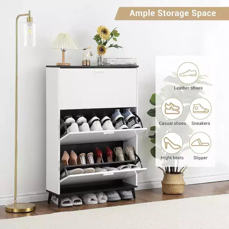 Meuble à chaussures, Meuble de rangement pour chaussures avec 3 tiroirs basculants, Organisateur de chaussures autonome avec pieds, 47"