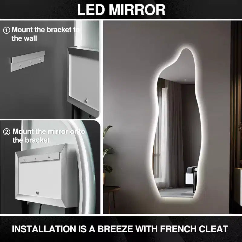 PexFix Miroir irrégulier pleine longueur de 24 po L x 63 po H en argent