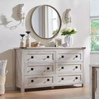 Commode de Ferme à 6 Tiroirs, Grande Commode Rustique en Bois de 54 po, Organiseur de Rangement pour Chambre, Salon, Couloir, Gris