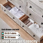 Commode de Ferme à 6 Tiroirs, Grande Commode Rustique en Bois de 54 po, Organiseur de Rangement pour Chambre, Salon, Couloir, Gris